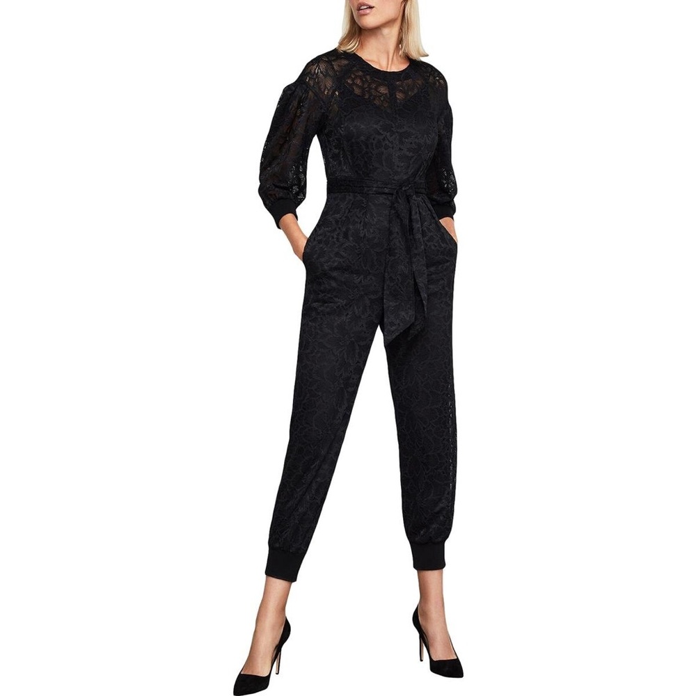 BCBGMaxAzria Black Lace Jumpsuit One Piece Balloon Outfit Designer Sheer